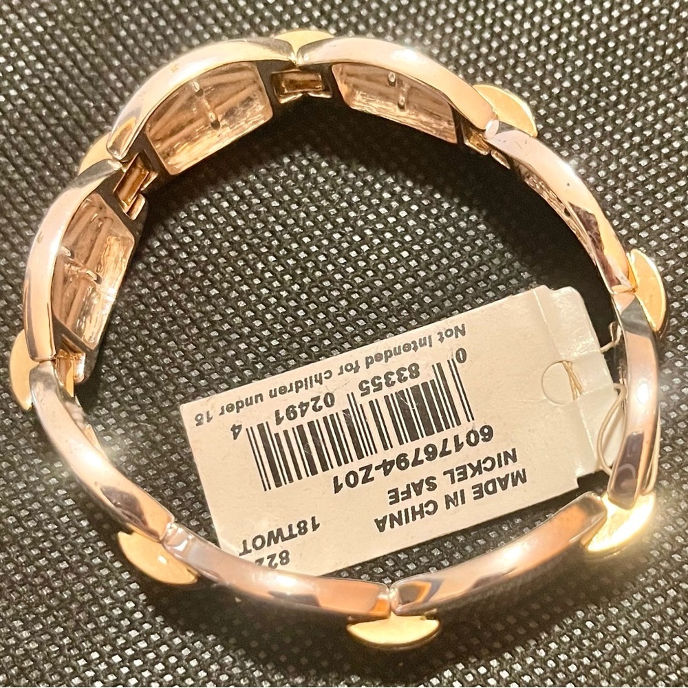 NWT Napier Two Tone Gold Silver Stretch Panel Link Bracelet Vintage Retro 80s